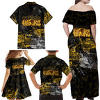 Hawthorn Hawks Family Matching Off Shoulder Maxi Dress and Hawaiian Shirt Urban Graffiti Street Art - Bold Abstract Spray Paint
