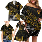 Hawthorn Hawks Family Matching Off Shoulder Short Dress and Hawaiian Shirt Urban Graffiti Street Art - Bold Abstract Spray Paint