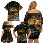 Hawthorn Hawks Family Matching Off Shoulder Short Dress and Hawaiian Shirt Urban Graffiti Street Art - Bold Abstract Spray Paint