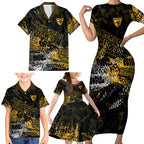 Hawthorn Hawks Family Matching Short Sleeve Bodycon Dress and Hawaiian Shirt Urban Graffiti Street Art - Bold Abstract Spray Paint