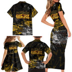 Hawthorn Hawks Family Matching Short Sleeve Bodycon Dress and Hawaiian Shirt Urban Graffiti Street Art - Bold Abstract Spray Paint