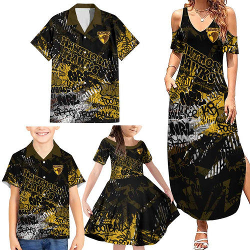 Hawthorn Hawks Family Matching Summer Maxi Dress and Hawaiian Shirt Urban Graffiti Street Art - Bold Abstract Spray Paint