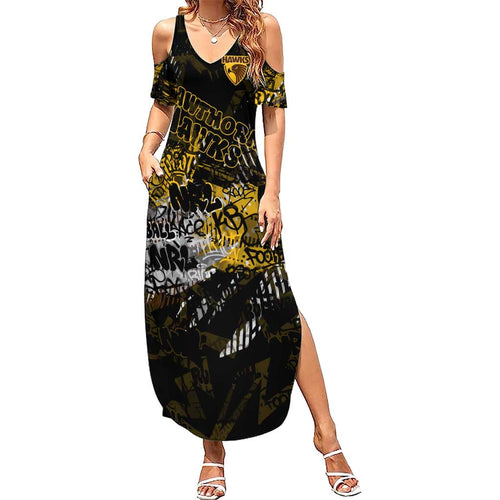 Hawthorn Hawks Family Matching Summer Maxi Dress and Hawaiian Shirt Urban Graffiti Street Art - Bold Abstract Spray Paint