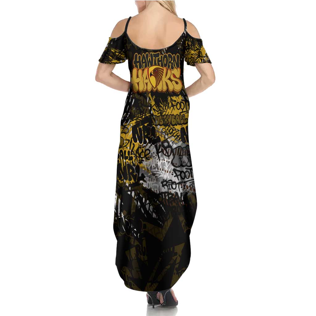 Hawthorn Hawks Family Matching Summer Maxi Dress and Hawaiian Shirt Urban Graffiti Street Art - Bold Abstract Spray Paint