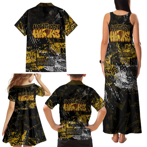 Hawthorn Hawks Family Matching Tank Maxi Dress and Hawaiian Shirt Urban Graffiti Street Art - Bold Abstract Spray Paint
