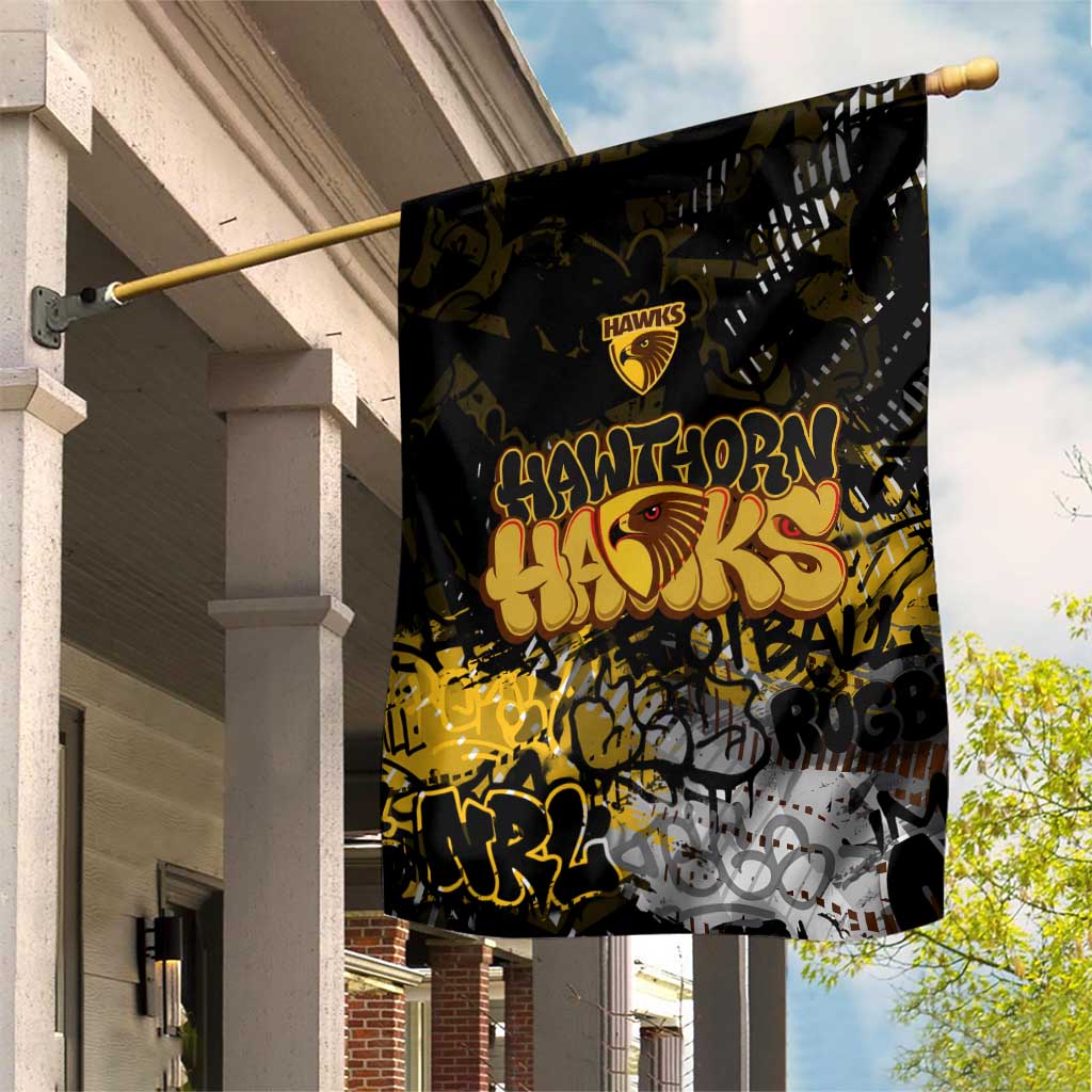 Hawthorn Hawks Garden Flag Urban Graffiti Street Art - Bold Abstract Spray Paint
