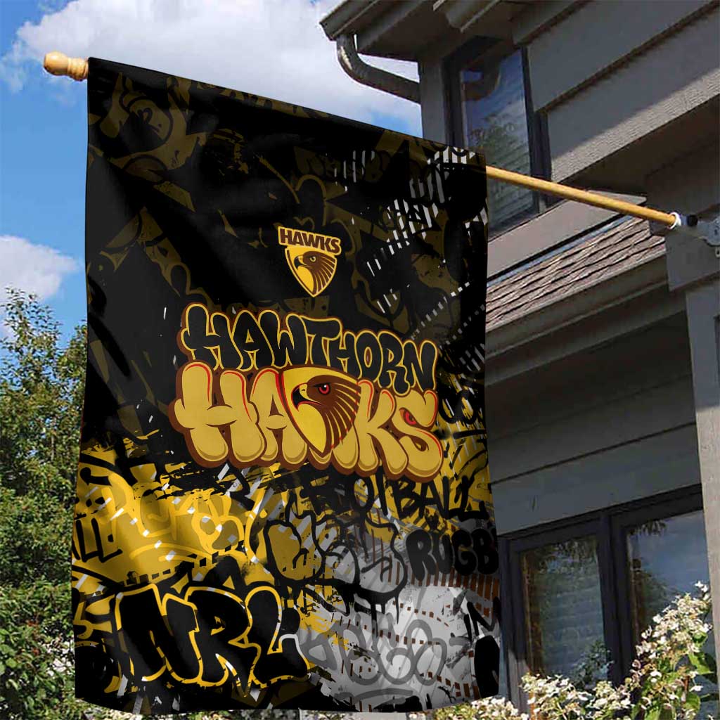 Hawthorn Hawks Garden Flag Urban Graffiti Street Art - Bold Abstract Spray Paint