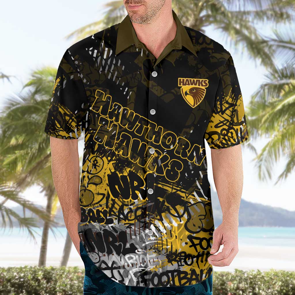 Hawthorn Hawks Hawaiian Shirt Urban Graffiti Street Art - Bold Abstract Spray Paint