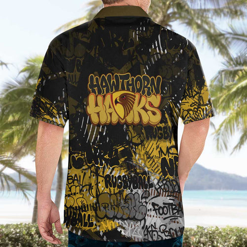 Hawthorn Hawks Hawaiian Shirt Urban Graffiti Street Art - Bold Abstract Spray Paint