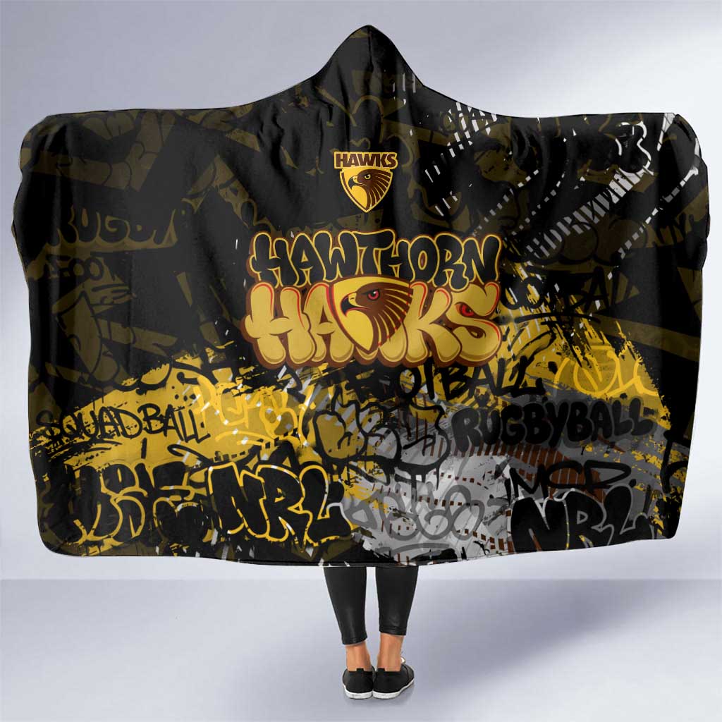 Hawthorn Hawks Hooded Blanket Urban Graffiti Street Art - Bold Abstract Spray Paint