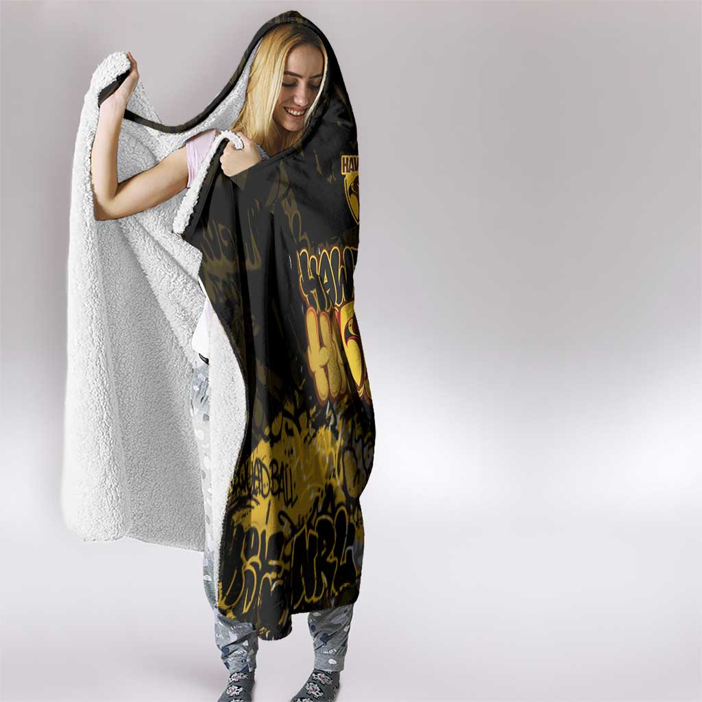 Hawthorn Hawks Hooded Blanket Urban Graffiti Street Art - Bold Abstract Spray Paint