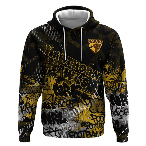 Hawthorn Hawks Hoodie Urban Graffiti Street Art - Bold Abstract Spray Paint