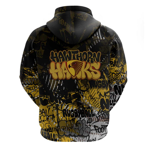 Hawthorn Hawks Hoodie Urban Graffiti Street Art - Bold Abstract Spray Paint