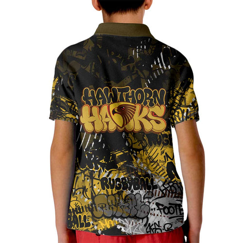Hawthorn Hawks Kid Polo Shirt Urban Graffiti Street Art - Bold Abstract Spray Paint