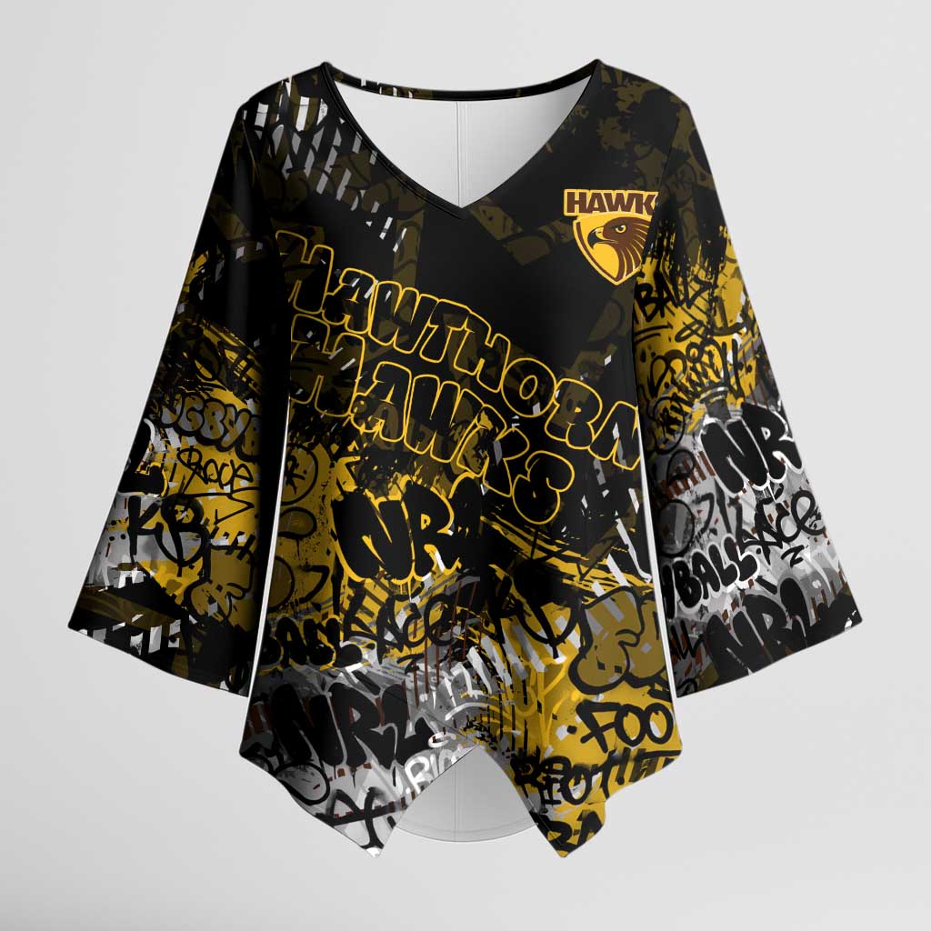 Hawthorn Hawks Kimono Sleeve Blouse Urban Graffiti Street Art - Bold Abstract Spray Paint