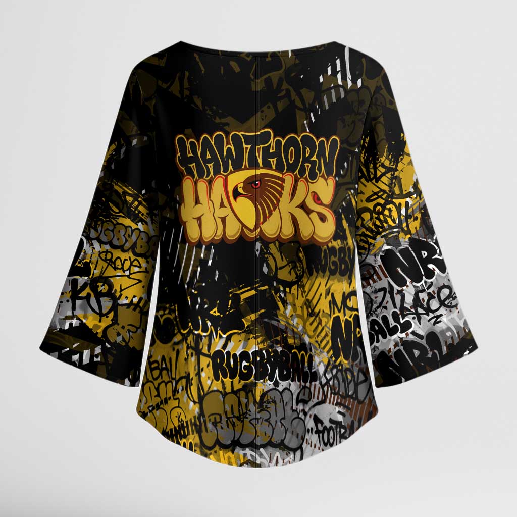 Hawthorn Hawks Kimono Sleeve Blouse Urban Graffiti Street Art - Bold Abstract Spray Paint