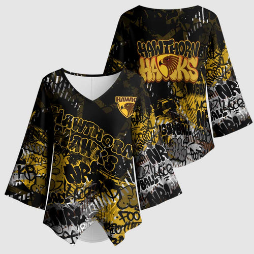 Hawthorn Hawks Kimono Sleeve Blouse Urban Graffiti Street Art - Bold Abstract Spray Paint