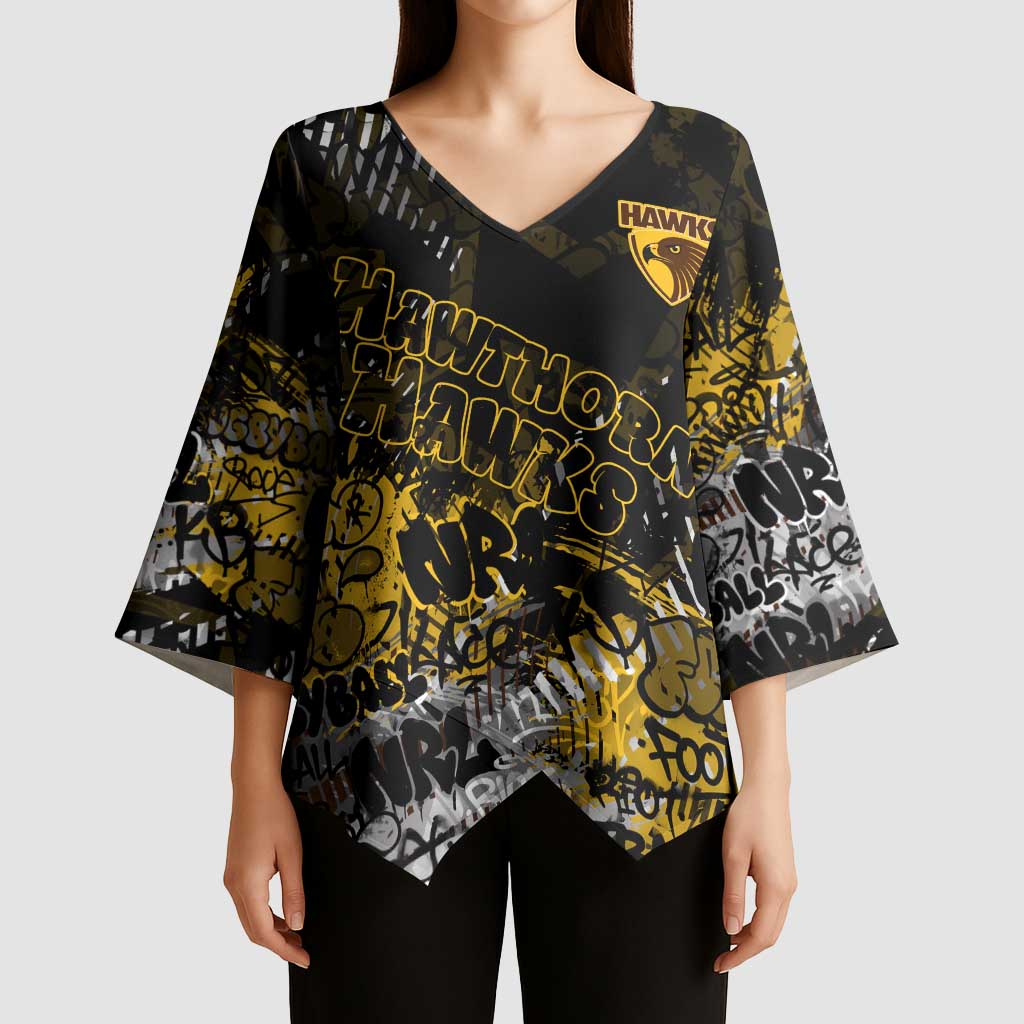 Hawthorn Hawks Kimono Sleeve Blouse Urban Graffiti Street Art - Bold Abstract Spray Paint