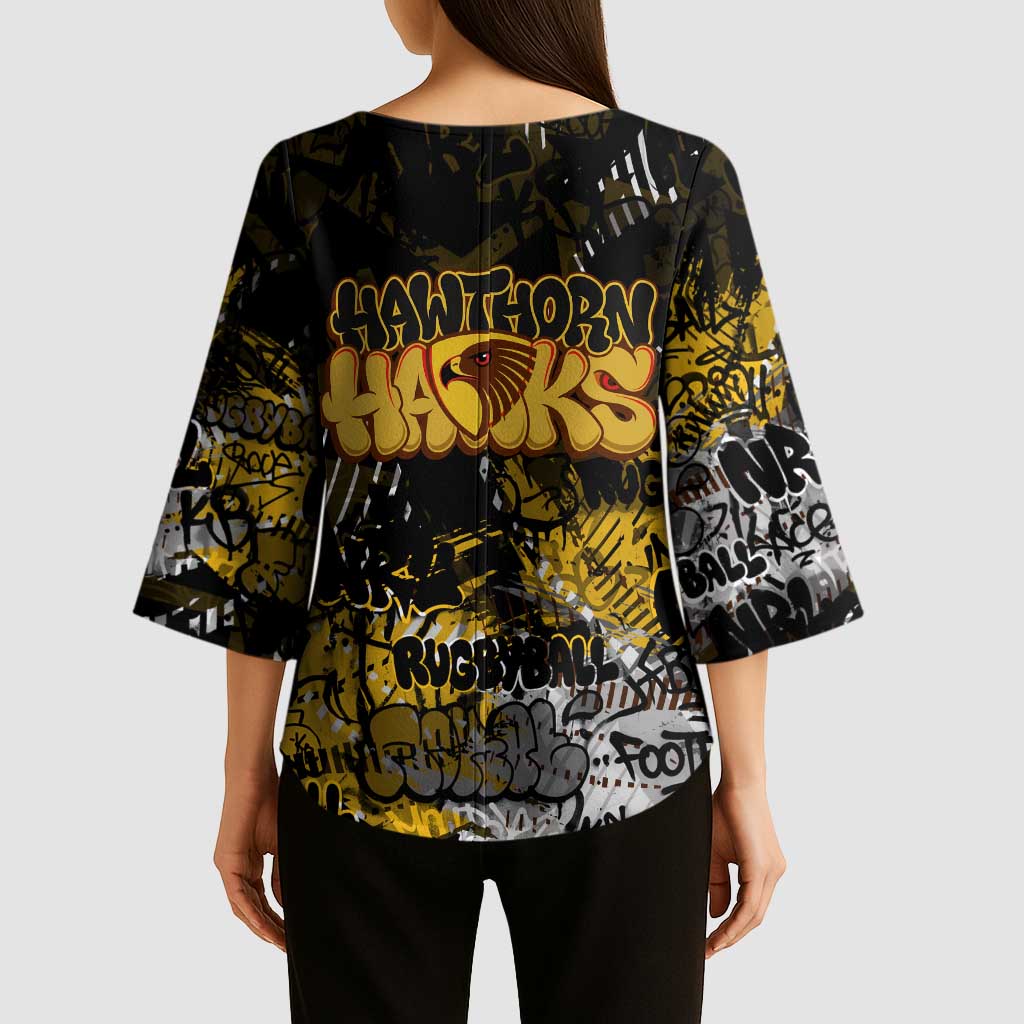 Hawthorn Hawks Kimono Sleeve Blouse Urban Graffiti Street Art - Bold Abstract Spray Paint