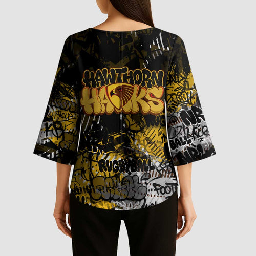 Hawthorn Hawks Kimono Sleeve Blouse Urban Graffiti Street Art - Bold Abstract Spray Paint