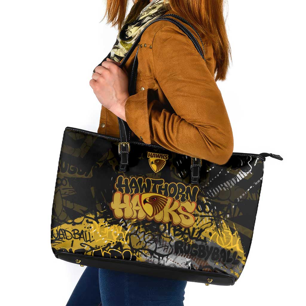 Hawthorn Hawks Leather Tote Bag Urban Graffiti Street Art - Bold Abstract Spray Paint