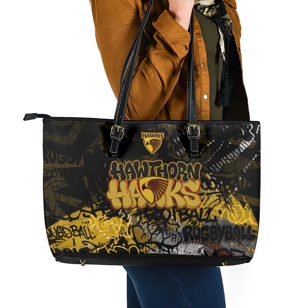 Hawthorn Hawks Leather Tote Bag Urban Graffiti Street Art - Bold Abstract Spray Paint