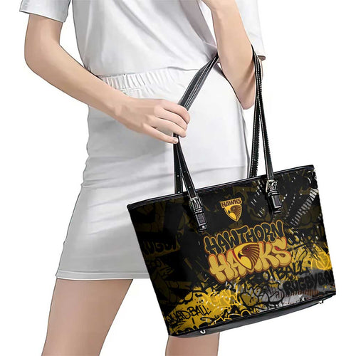 Hawthorn Hawks Leather Tote Bag Urban Graffiti Street Art - Bold Abstract Spray Paint