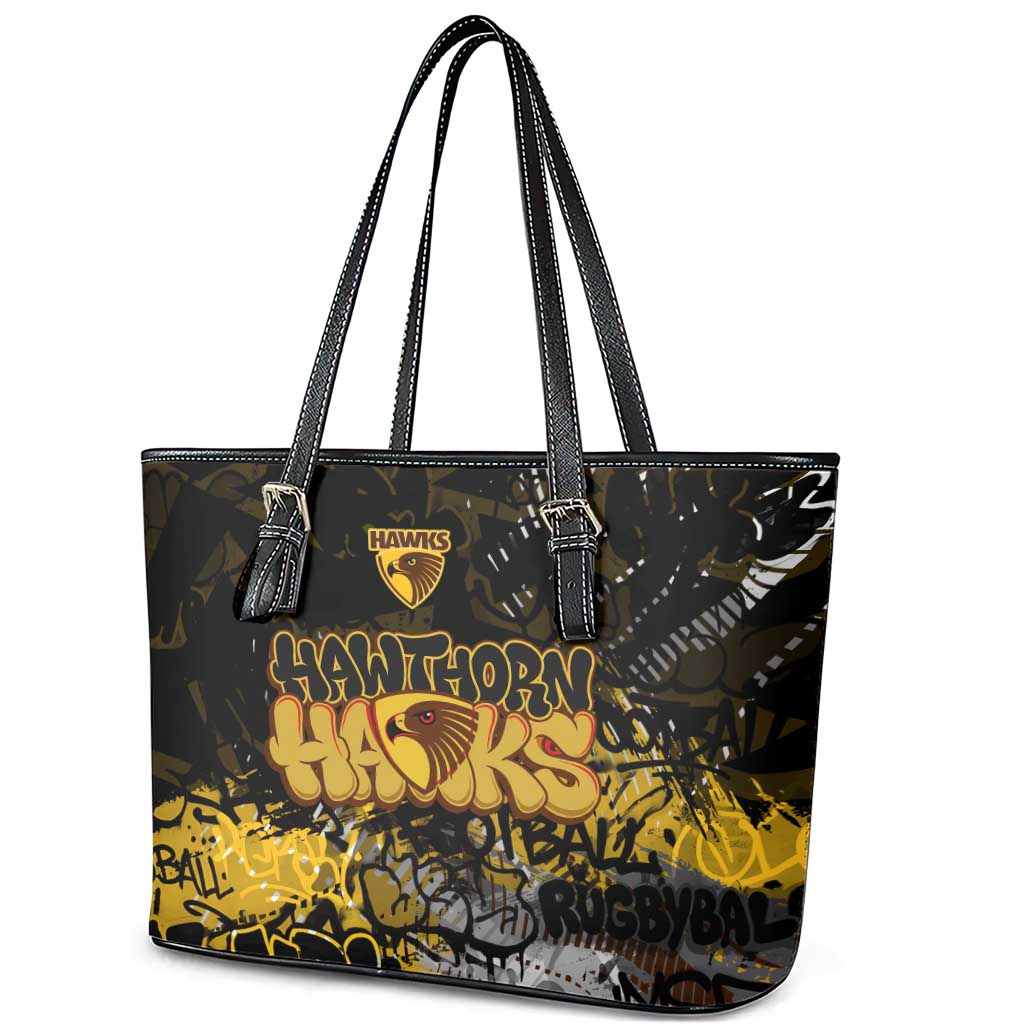 Hawthorn Hawks Leather Tote Bag Urban Graffiti Street Art - Bold Abstract Spray Paint