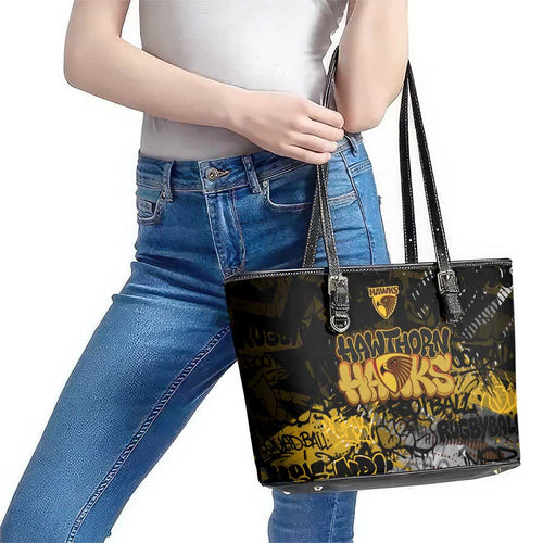 Hawthorn Hawks Leather Tote Bag Urban Graffiti Street Art - Bold Abstract Spray Paint