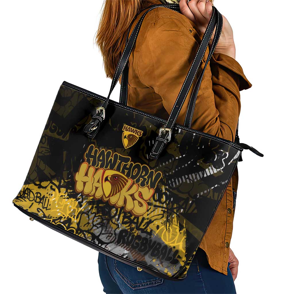 Hawthorn Hawks Leather Tote Bag Urban Graffiti Street Art - Bold Abstract Spray Paint