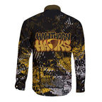 Hawthorn Hawks Long Sleeve Button Shirt Urban Graffiti Street Art - Bold Abstract Spray Paint