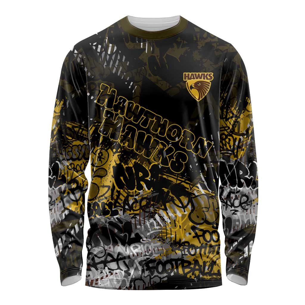 Hawthorn Hawks Long Sleeve Shirt Urban Graffiti Street Art - Bold Abstract Spray Paint