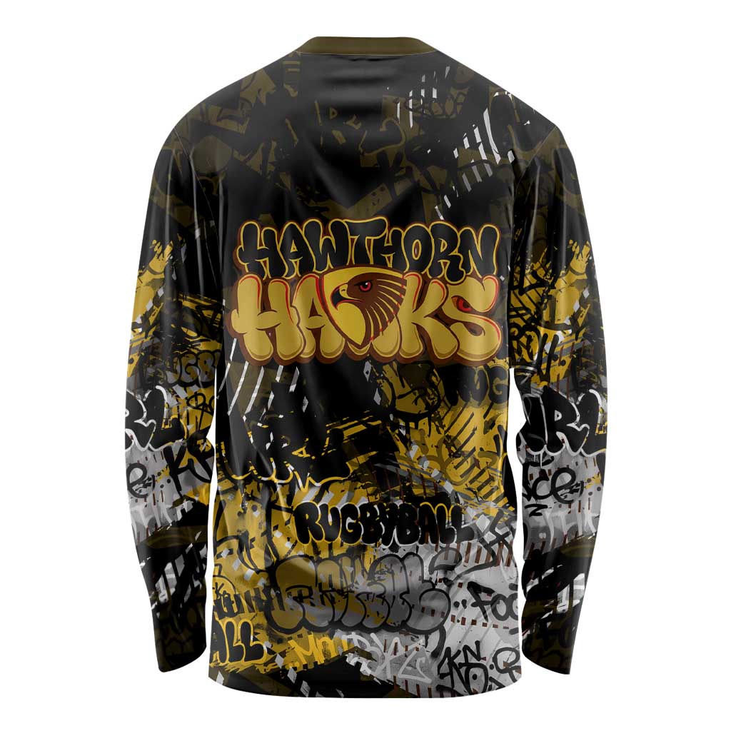 Hawthorn Hawks Long Sleeve Shirt Urban Graffiti Street Art - Bold Abstract Spray Paint