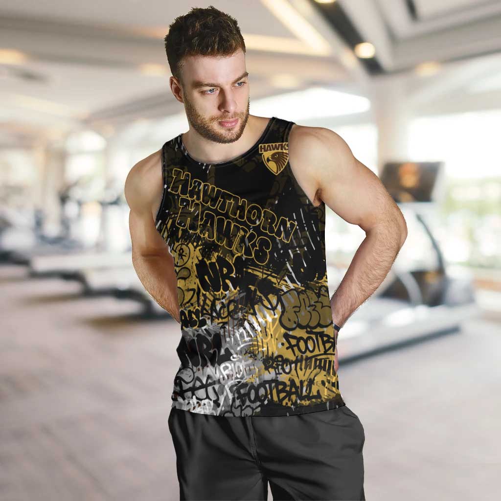 Hawthorn Hawks Men Tank Top Urban Graffiti Street Art - Bold Abstract Spray Paint