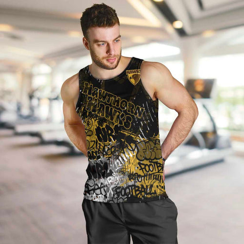 Hawthorn Hawks Men Tank Top Urban Graffiti Street Art - Bold Abstract Spray Paint