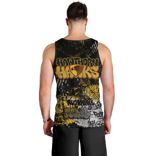 Hawthorn Hawks Men Tank Top Urban Graffiti Street Art - Bold Abstract Spray Paint
