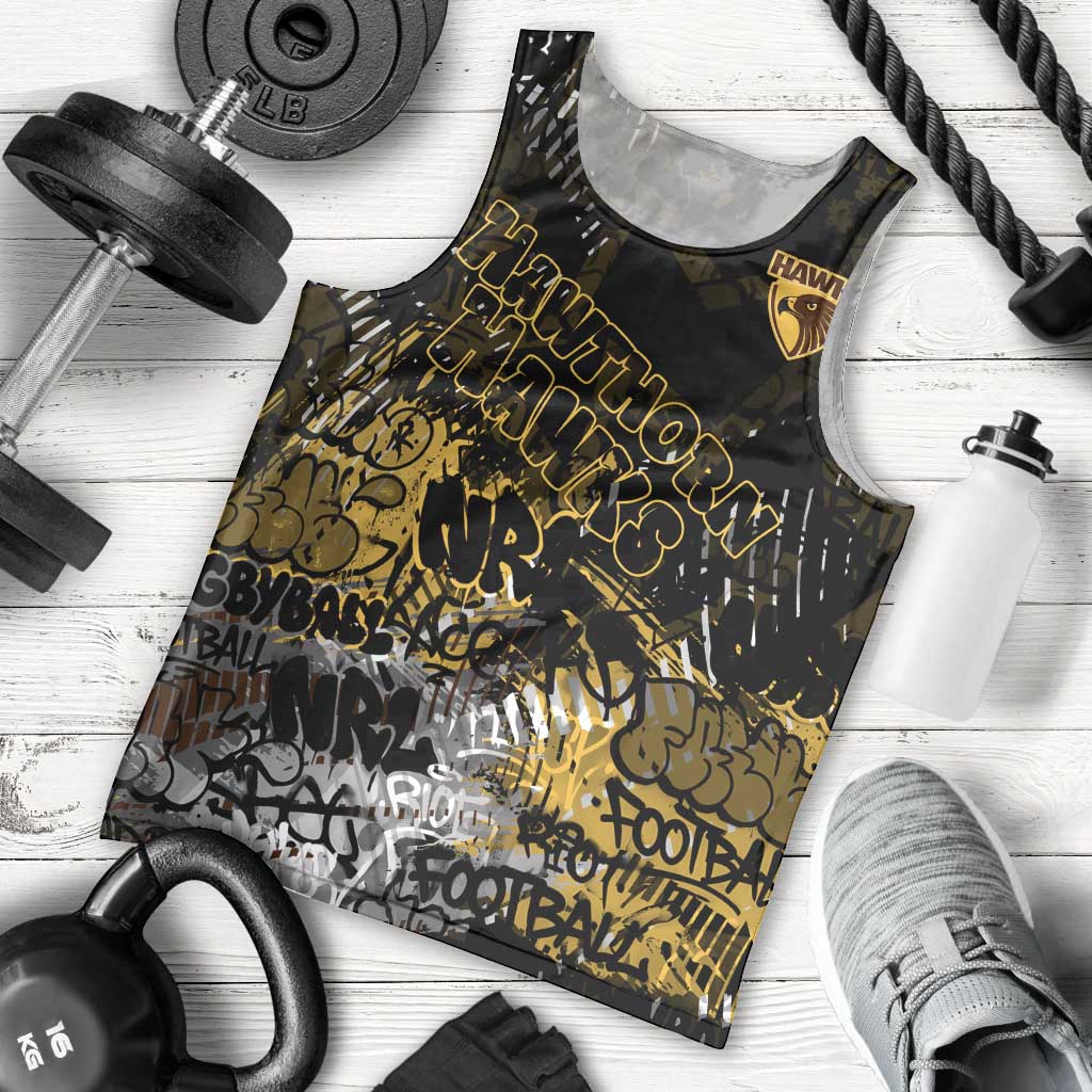 Hawthorn Hawks Men Tank Top Urban Graffiti Street Art - Bold Abstract Spray Paint