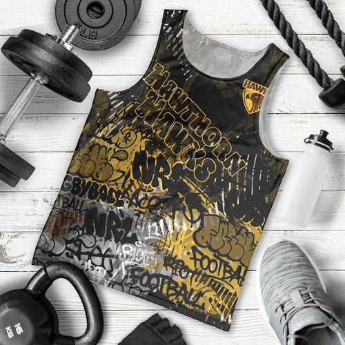 Hawthorn Hawks Men Tank Top Urban Graffiti Street Art - Bold Abstract Spray Paint