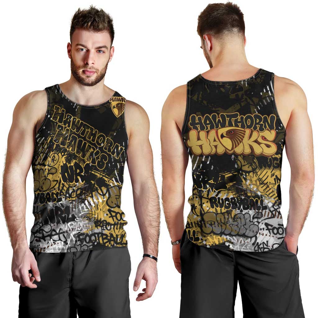 Hawthorn Hawks Men Tank Top Urban Graffiti Street Art - Bold Abstract Spray Paint