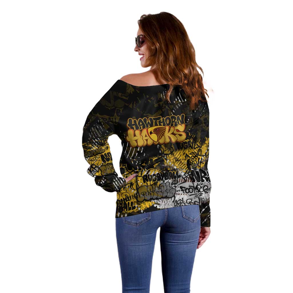 Hawthorn Hawks Off Shoulder Sweater Urban Graffiti Street Art - Bold Abstract Spray Paint