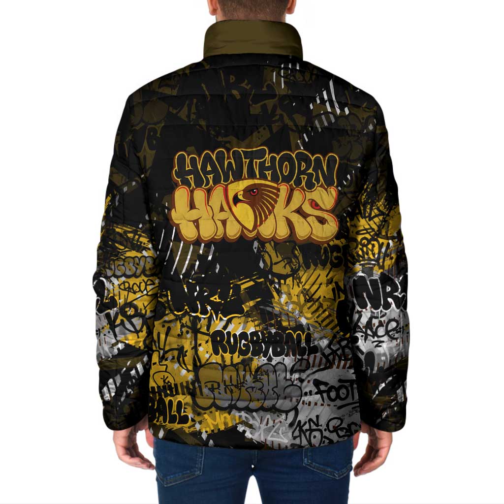 Hawthorn Hawks Padded Jacket Urban Graffiti Street Art - Bold Abstract Spray Paint