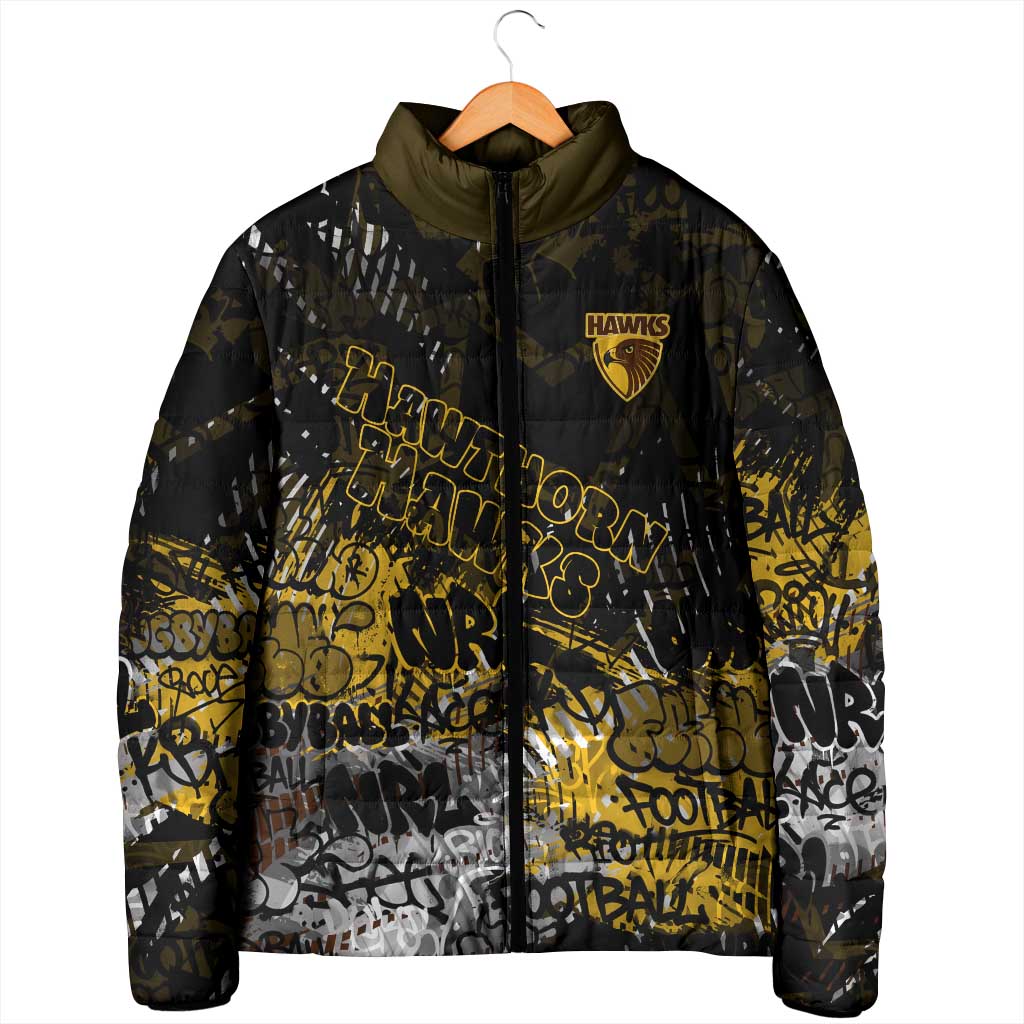 Hawthorn Hawks Padded Jacket Urban Graffiti Street Art - Bold Abstract Spray Paint