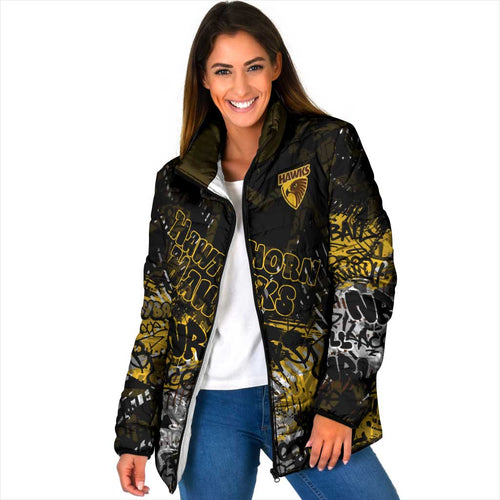Hawthorn Hawks Padded Jacket Urban Graffiti Street Art - Bold Abstract Spray Paint