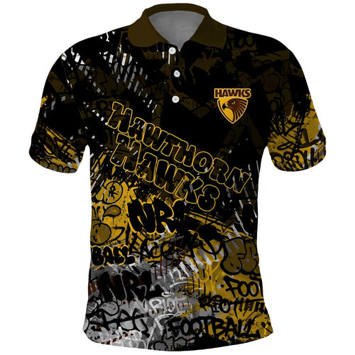 Hawthorn Hawks Polo Shirt Urban Graffiti Street Art - Bold Abstract Spray Paint