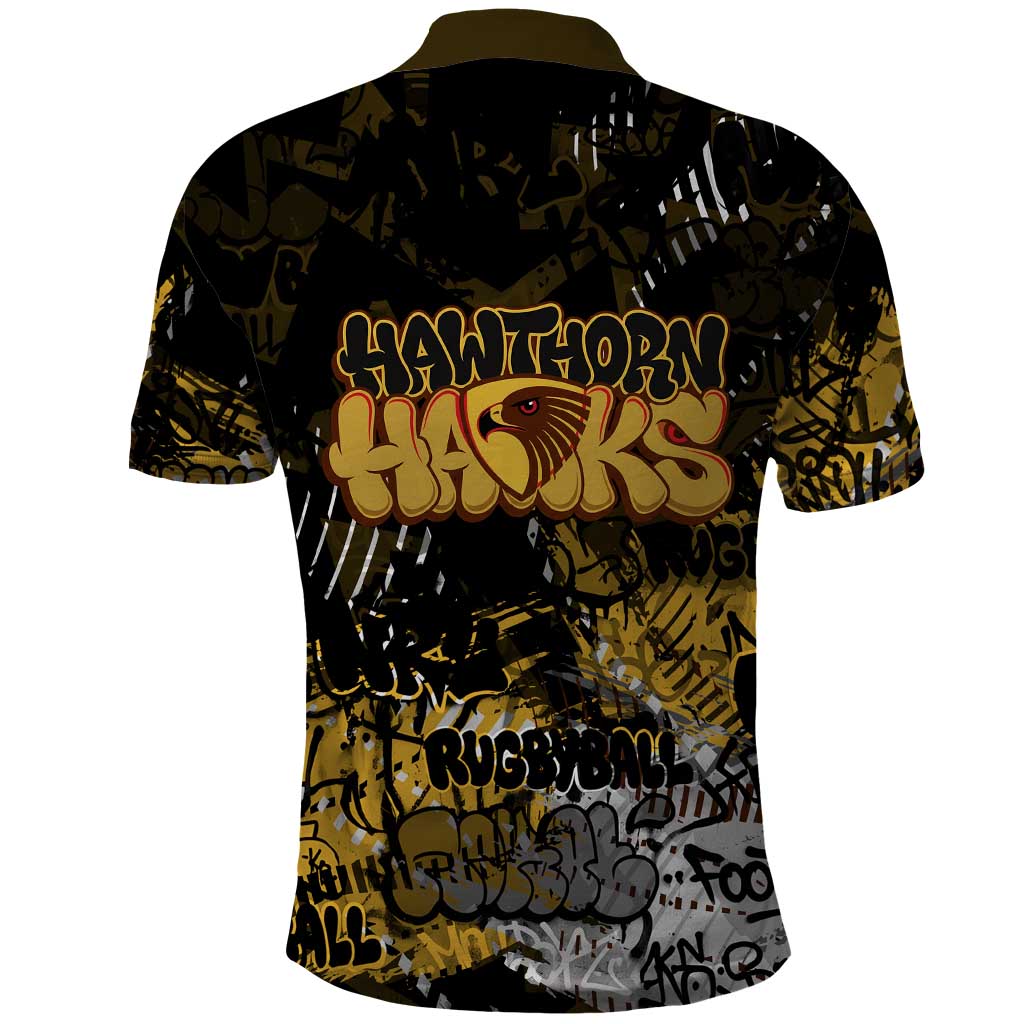 Hawthorn Hawks Polo Shirt Urban Graffiti Street Art - Bold Abstract Spray Paint