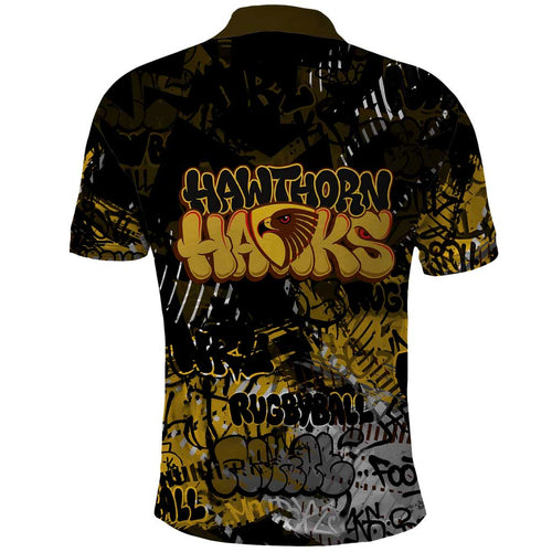 Hawthorn Hawks Polo Shirt Urban Graffiti Street Art - Bold Abstract Spray Paint