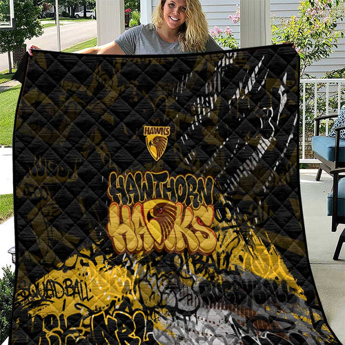 Hawthorn Hawks Quilt Urban Graffiti Street Art - Bold Abstract Spray Paint