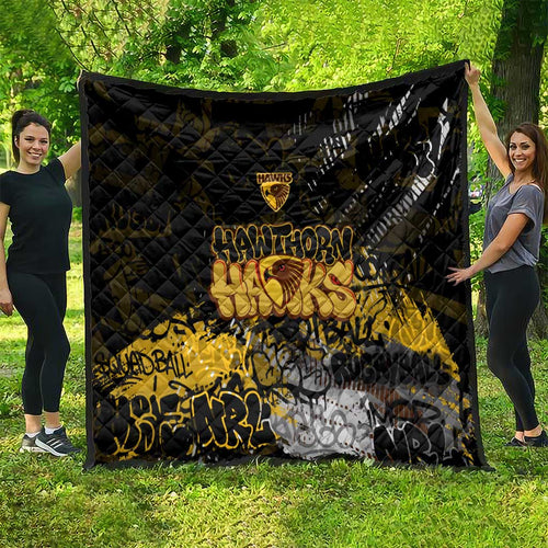 Hawthorn Hawks Quilt Urban Graffiti Street Art - Bold Abstract Spray Paint