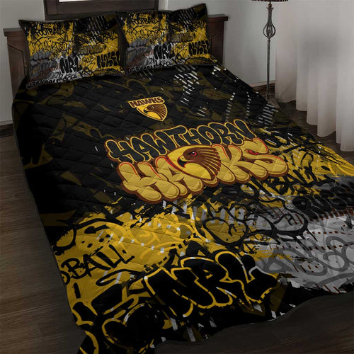 Hawthorn Hawks Quilt Bed Set Urban Graffiti Street Art - Bold Abstract Spray Paint