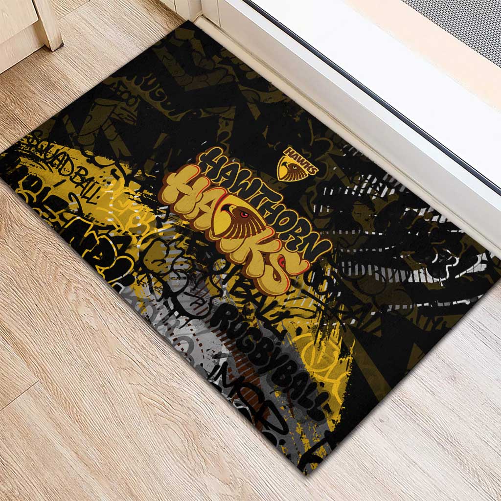 Hawthorn Hawks Rubber Doormat Urban Graffiti Street Art - Bold Abstract Spray Paint